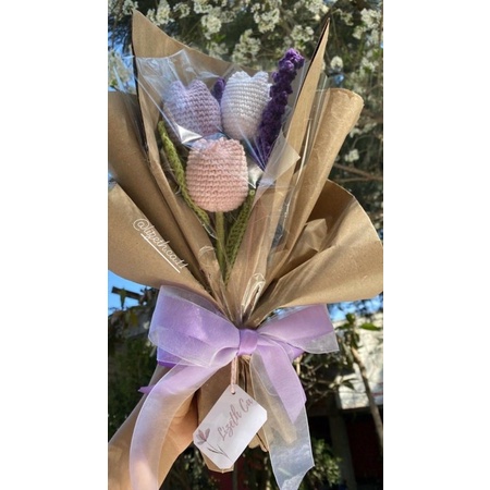 Bó Hoa Tulip Oải Hương Bằng Len Làm Quà Tặng Trang Trí Dễ Thương