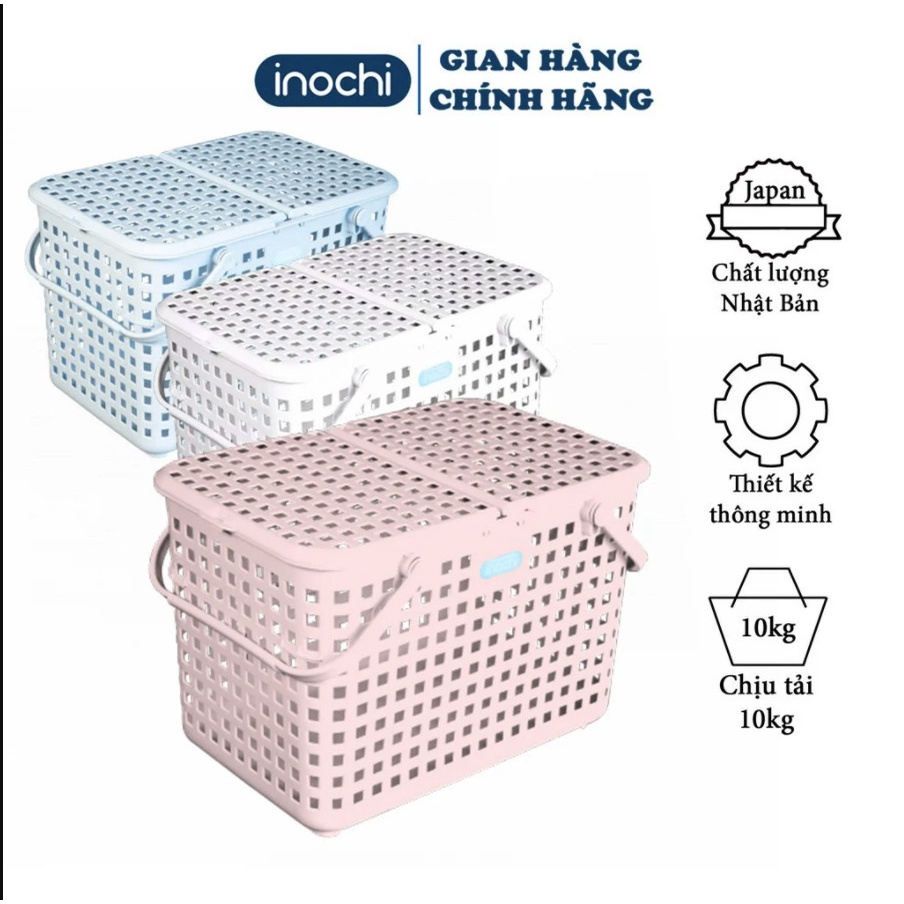 Giỏ đựng quần áo, đồ chơi Inochi - nhựa cao cấp có quai xách tiện lợi + nắp đậy