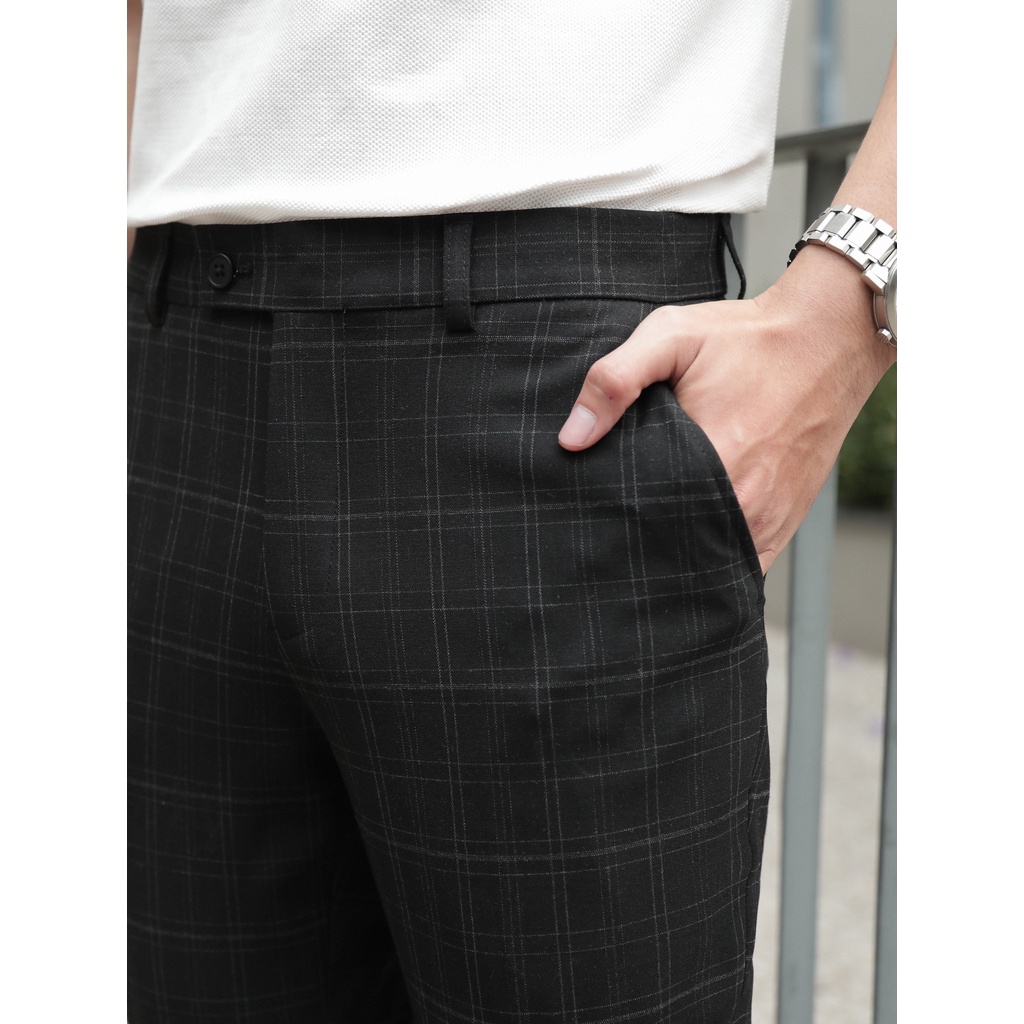 A/G Quần Tây Nam Cao Cấp Caro Chìm Phom Slimfit Màu Đen, Xám Vải Không nhăn Không Xù
