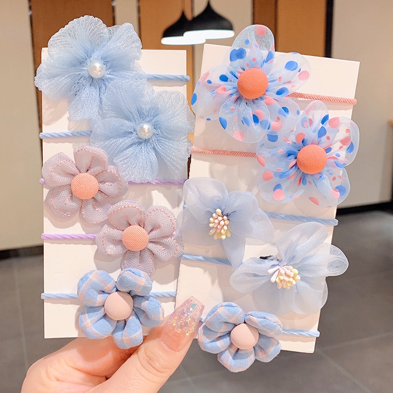 Set 10 Dây Cột Tóc Co Giãn Đính Hoa Dễ Thương Cho Bé Gái