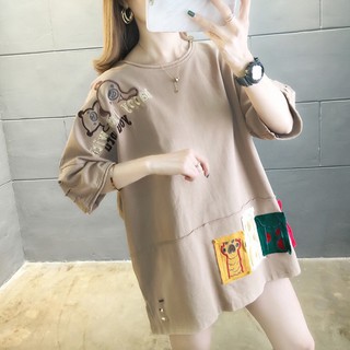 áo thun big size vai thêu hình 2 con gấu tay rách bụi bặm size 70-85kg