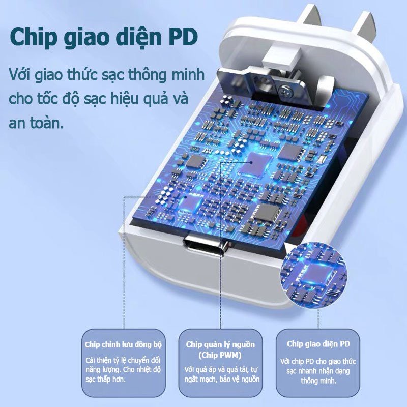 Bộ Củ Cáp Sạc 20W Siêu Nhanh dành cho các thiết bị táo khuyết IP 8Plus đến 11/12/13/14 Series