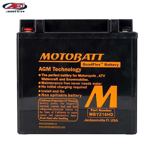 BÌNH ĐIỆN MOTOBATT 16HD (12V~16.5A) dùng cho dòng xe môtô hàng chính hãng thương hiệu MOTOBATT