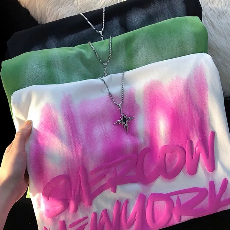 Áo Thun Tay Ngắn Dáng Rộng Phong Cách Retro Mỹ