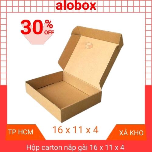 Hộp bìa carton dẹt, hộp nắp cài gói hàng, thùng giấy size nhỏ 16x11x4 cm, combo 5 hộp giao nhanh hỏa tốc HCM - alobox.