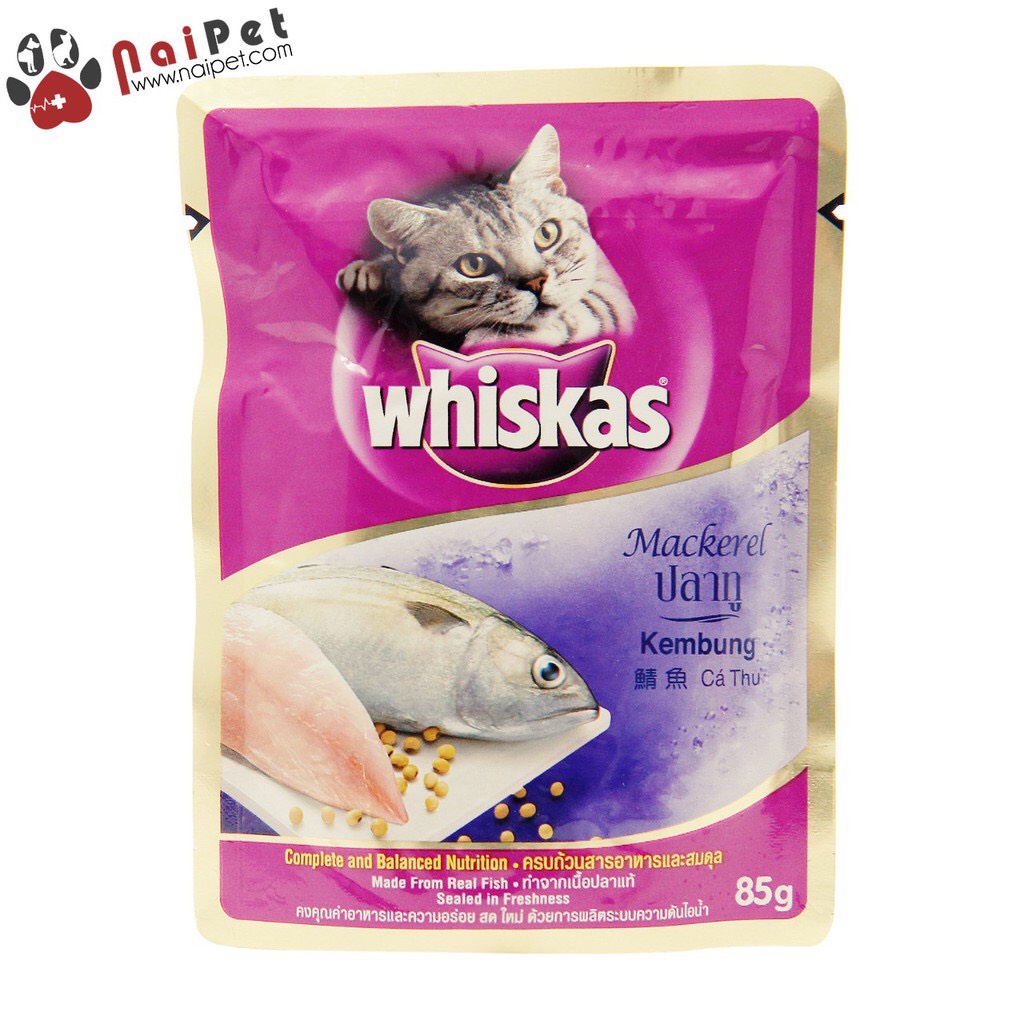 Thức Ăn Dinh Dưỡng Cho mèo Pate Vị Cá Biển Cá Ngừ Cá Thu Cá Hồi Gà Whiskas Gói 80g
