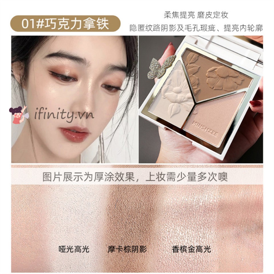 🌳Phấn highlight + tạo khối + má hồng Minshzee kèm cọ trang điểm | BigBuy360 - bigbuy360.vn