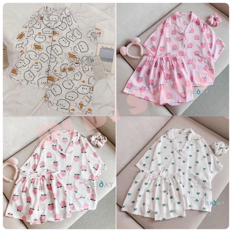 Bộ đồ ngủ pijama nữ cộc tay quần đùi chất lụa Kate Thái mềm mịn nhiều màu nhiều mẫu họa tiết dễ thương - CD0052