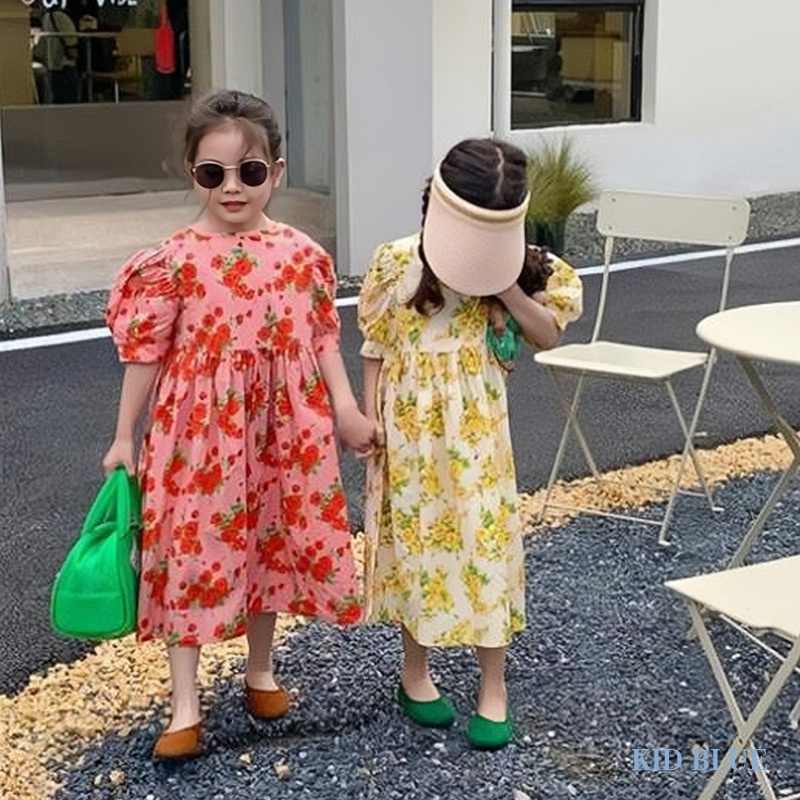 Đầm Công Chúa Chữ a Tay Phồng Cột Dây Lưng Thời Trang Mùa Hè Cho Bé Gái
