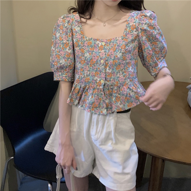 Áo Chiffon Tay Ngắn Cổ Vuông In Hoa Thời Trang Mùa Hè Mới Dành Cho Nữ