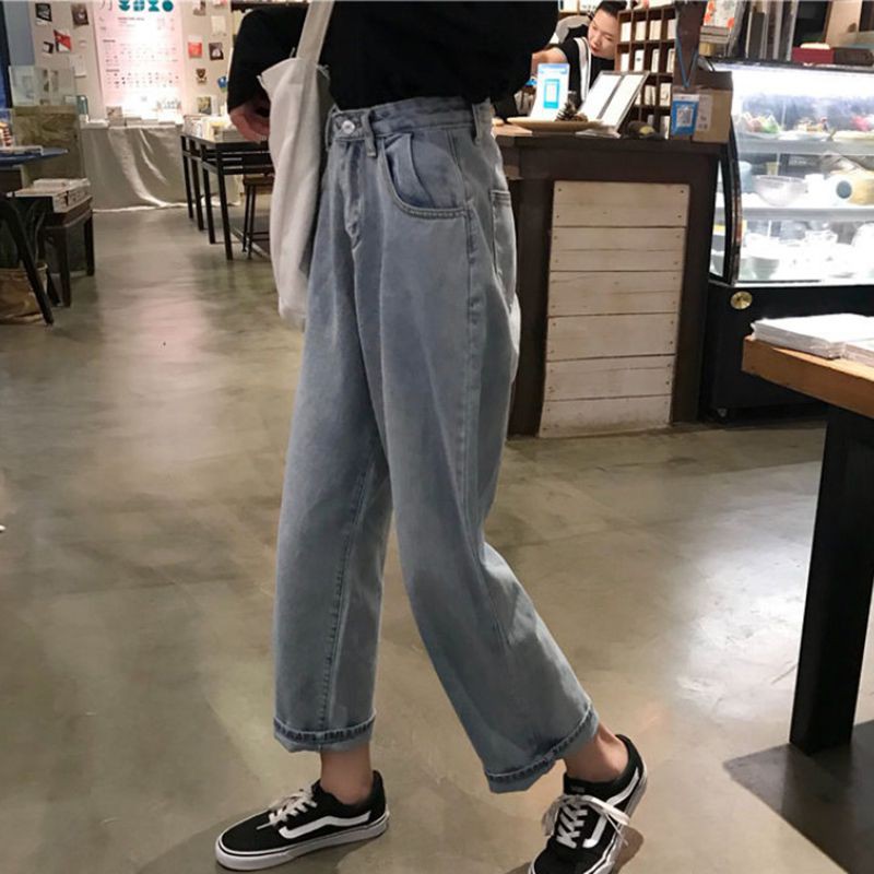 [Baywellfashion]Women Autumn Solid Color Loose Denim Wide Leg Loose Elastic High Waist Straight Casual Pants | BigBuy360 - bigbuy360.vn