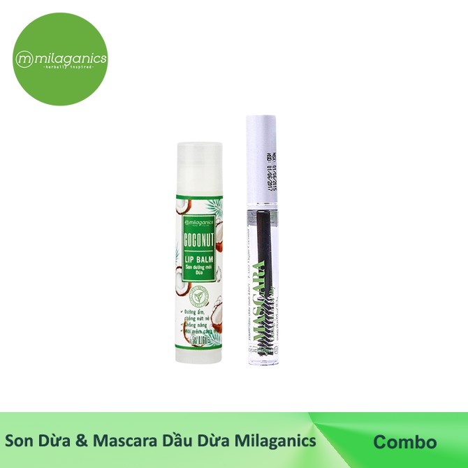 Combo Son dừa Milaganics 4.5g và mascara dầu dừa Milaganics 5ml