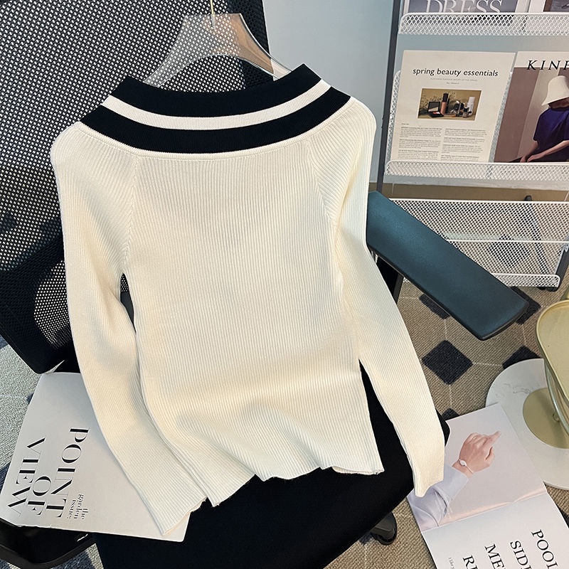 Áo Len Nữ Dài Tay Cổ Chữ v Thời Trang Hàn Mới