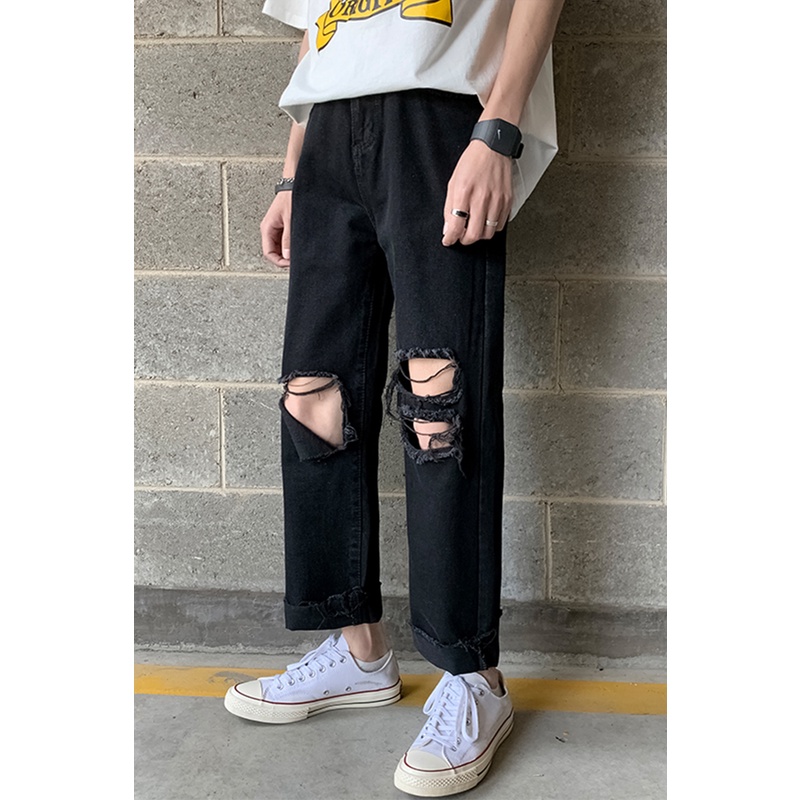 Quần jean nam - quần bò nam rách màu đen mã 09 quần baggy nam ống rộng