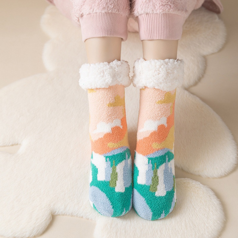 Youyo Vớ Lông Cừu Giả Dày In Hình Phong Cảnh Làng Quê Đầy Màu Sắc Mới Lạ Giữ Nhiệt Mùa Đông Cho Nữ Có Sẵn