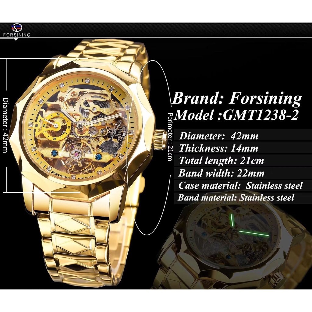 FORSINING Đồng Hồ Cơ Tự Động Chống Thấm Nước Đính Đá Thời Trang Dành Cho Nam