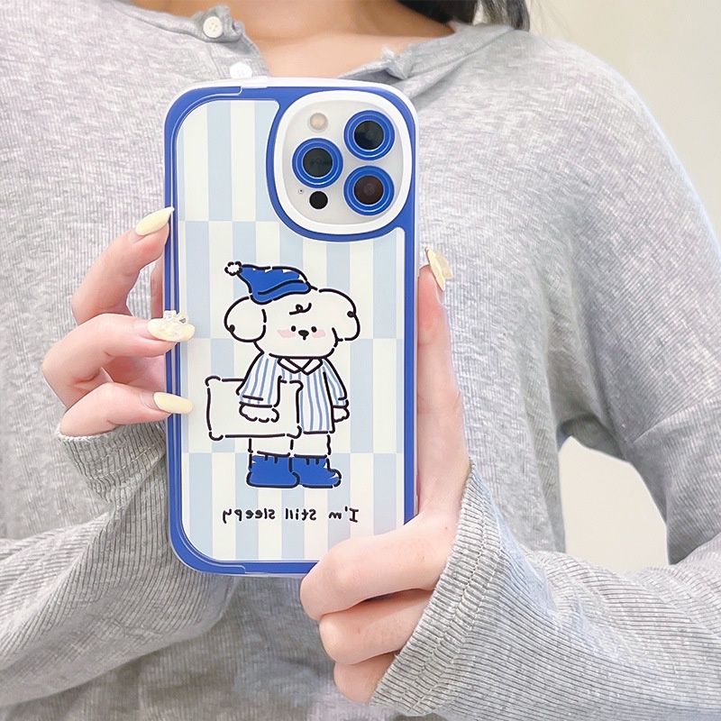 Ốp Điện Thoại Hình Chú Cún Mặc Đồ Ngủ Gắn Giá Đỡ Cho iphone7 / 7plus / 8 / 8plus / xs / 11 / 12 / 13 / 14 / pro / max / plus / promax