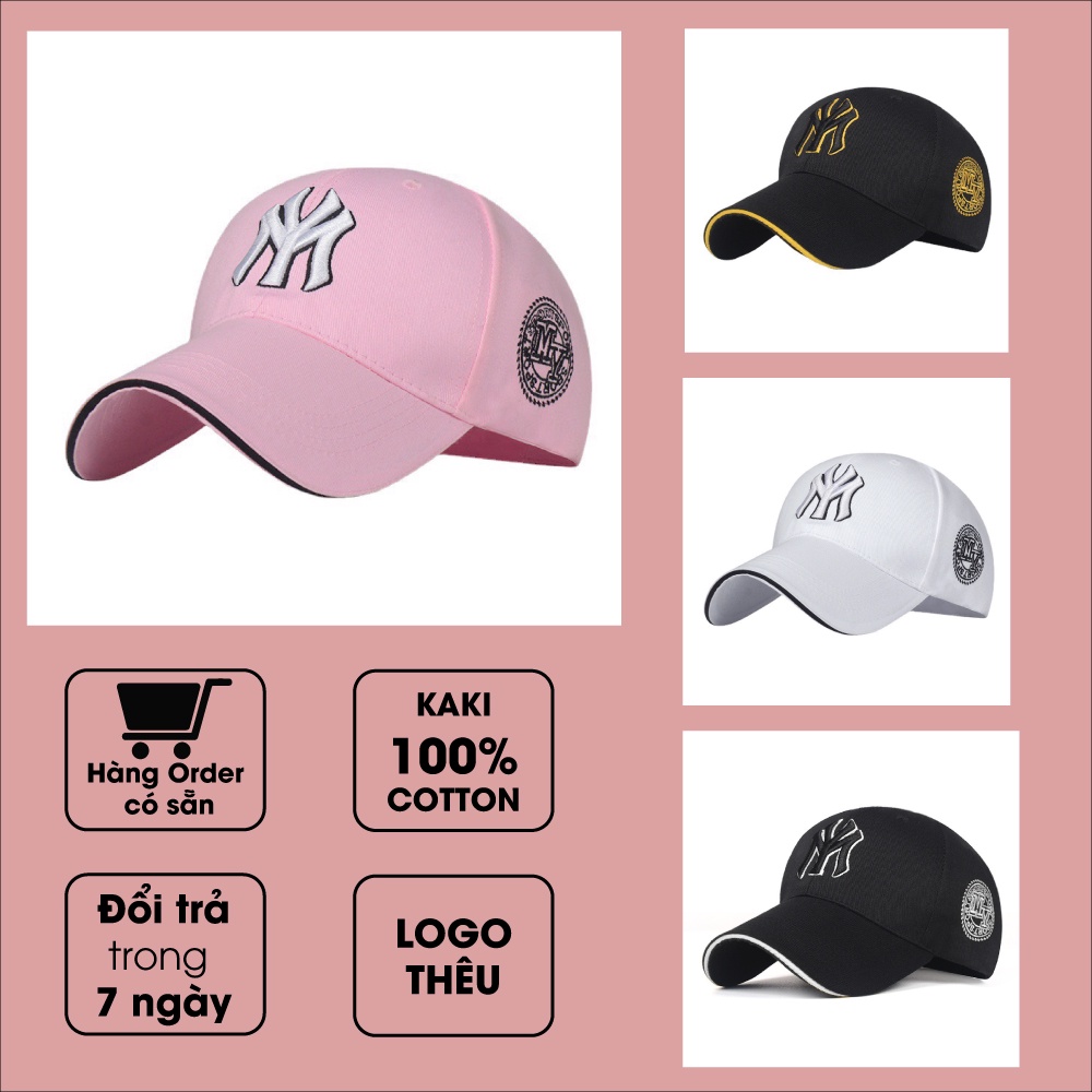 Mũ lưỡi trai NY điểm nhấn viền trắng thêu chữ nổi 3D NY logo trắng dành cho cả nam và nữ Free size