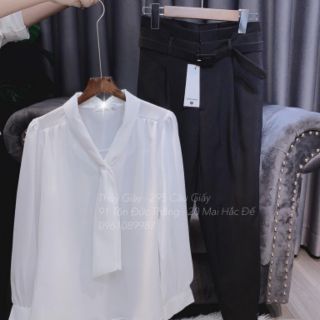 Áo sơ mi trắng lụa tằm thắt nơ