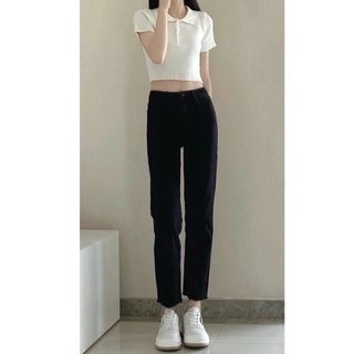 Quần Jeans đen trơn from basic ống đứng Size S