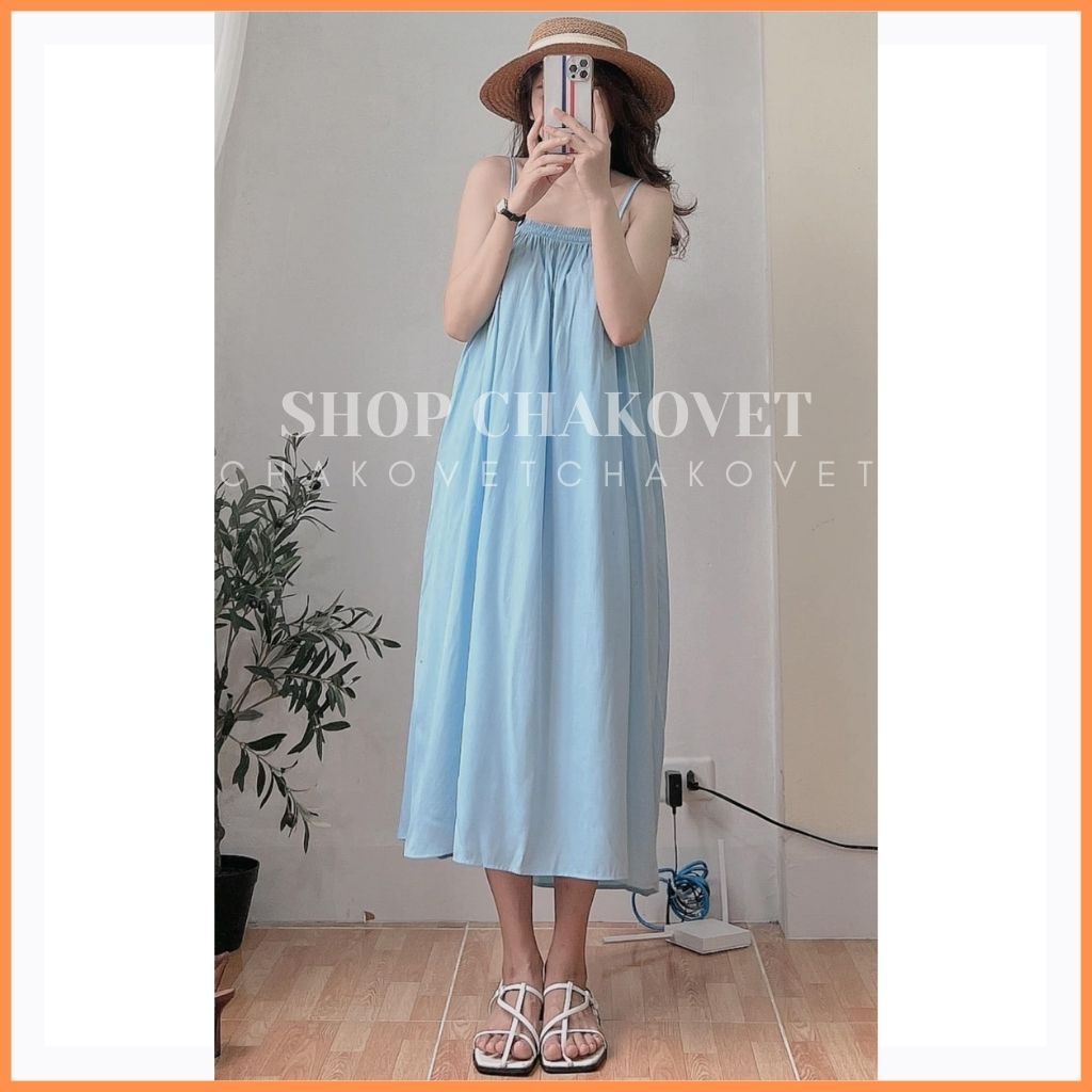 Váy 2 dây nữ đầm maxi đi biển V8228 dáng dài qua gối chun ngực freesize babydoll xanh lá đẹp vintage sang chảnh-CHAKOVET