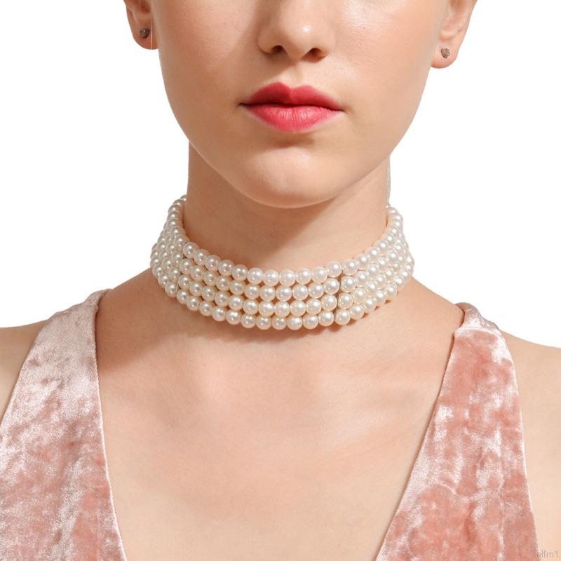 Vòng Đeo Cổ Choker Nhiều Lớp Đính Ngọc Trai Nhân Tạo Phong Cách Hàn Quốc