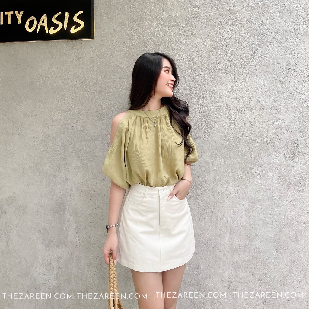 ÁO KIỂU KHOÉT VAI ZAREEN VOA77 XANH BƠ