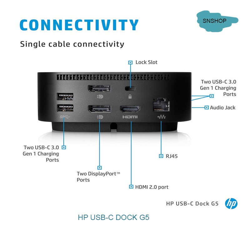 Hub HP Usb-C Dock G5-Xuất 3 Màn Hình 4k Ngoài Riêng Biệt, Thêm Cổng Kết Nối Cho Laptop Window, Chrome, M.ac