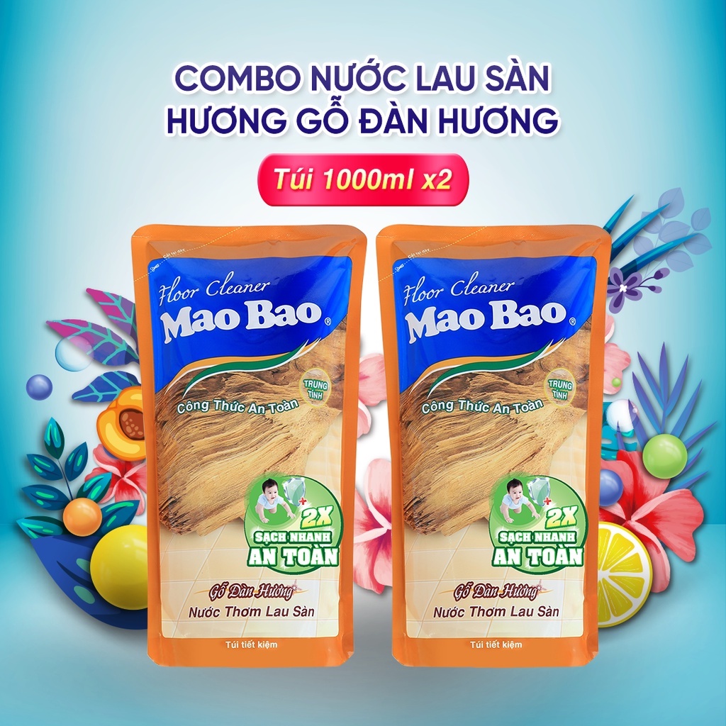 Combo 02 túi Nước Lau Sàn Mao Bao 1000ml - Hương Gỗ Đàn Hương