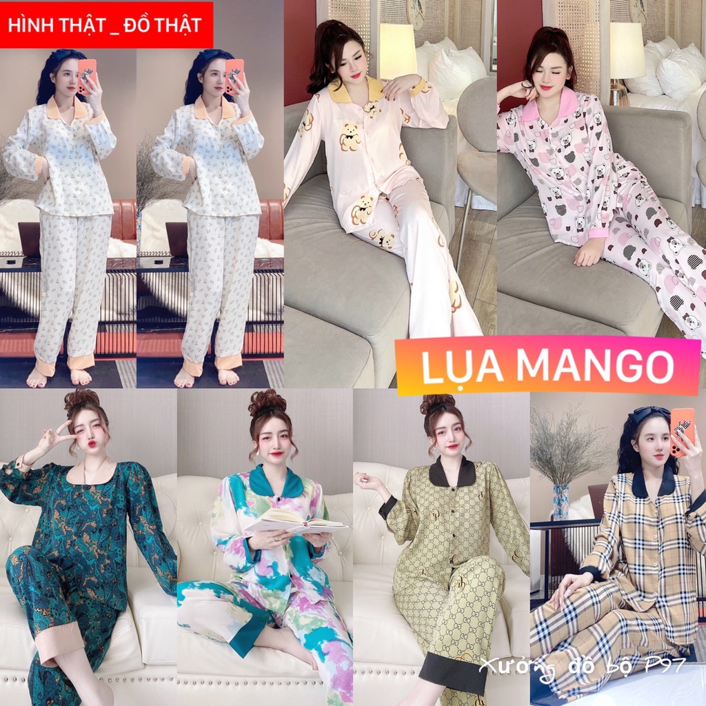 sét đồ bộ mặc nhà nữ tay dài thiết kế cao cấp, đồ ngủ pijama nữ chất liệu lụa mango latin cao cấp mềm mịn mát free ship