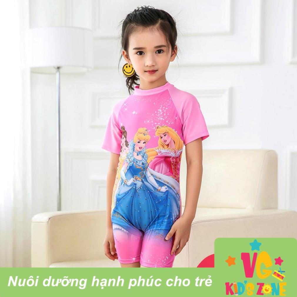 Đồ bơi trẻ em bộ liền thân cho bé gái từ 3-9 tuổi, đồ bơi trẻ em ngắn tay Hello Kitty, Tiên Cá, Công Chúa, Elsa