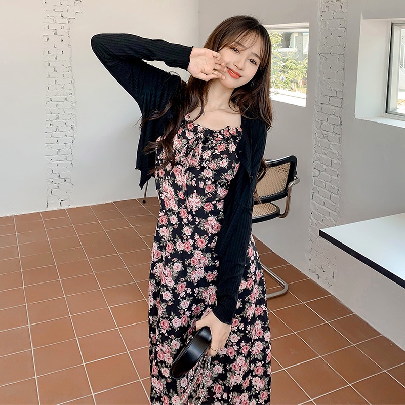 Đầm Hai Dây Dáng Ôm Che Bụng Họa Tiết Hoa 【ZHELIHANGFEI】
