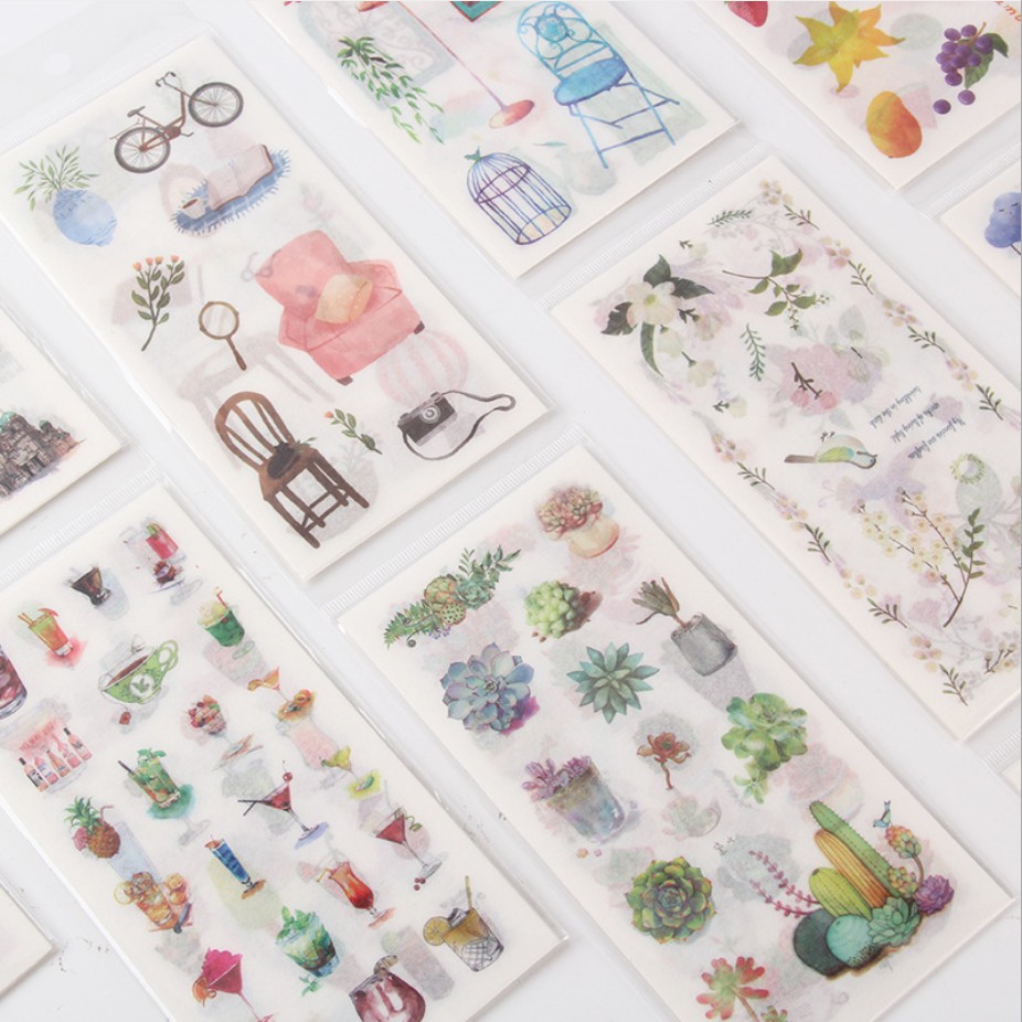 Set 6 tấm sticker giấy washi 16 x 8 cuộc sống hàng ngày