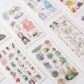 Set 6 tấm sticker giấy washi 16 x 8 cuộc sống hàng ngày