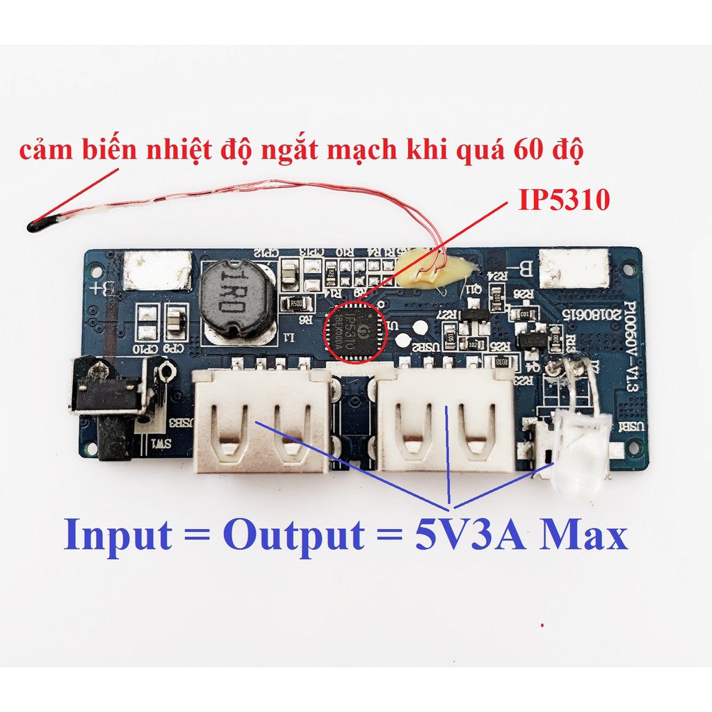 Mạch sạc dự phòng 5V3A có cảm biến nhiệt độ