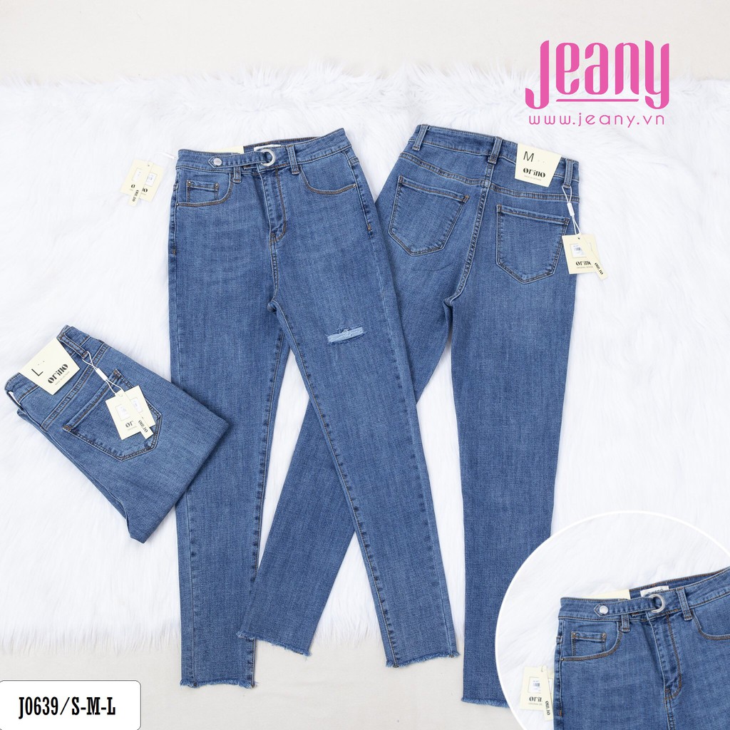 Quần Jean Nữ Màu Nhạt Lưng Siêu Cao Rách Đùi Nút Gài Có Móc Khóa J0639 - Jeany