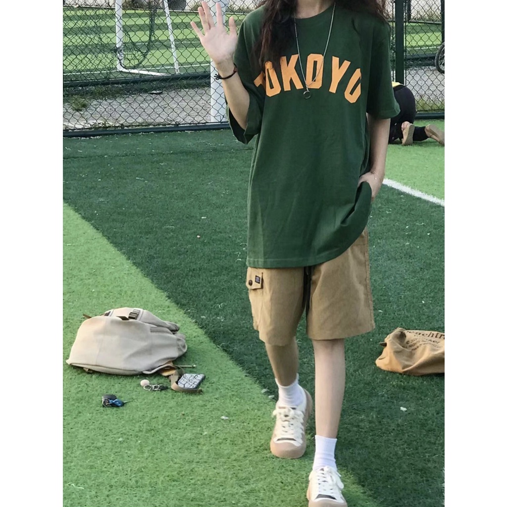 Áo thun xanh rêu tay lỡ form rộng TOKOYO unisex Neko.sg ATL310