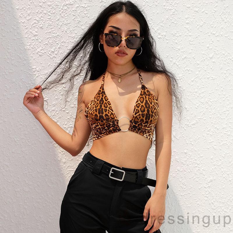 Áo Croptop Hở Lưng Họa Tiết Da Báo/ Màu Trơn Cho Nữ