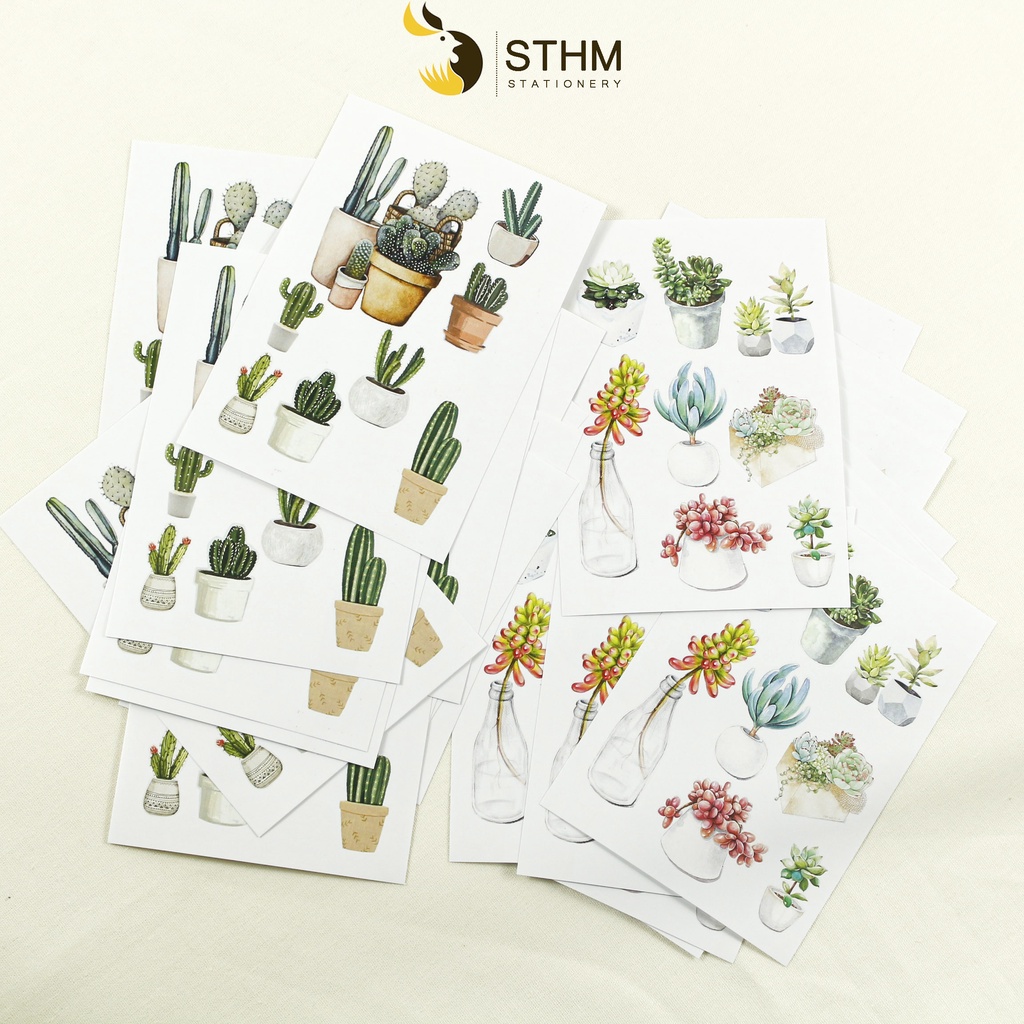 2 tờ sticker sen đá  và xương rồng - A6 - STHM stationery
