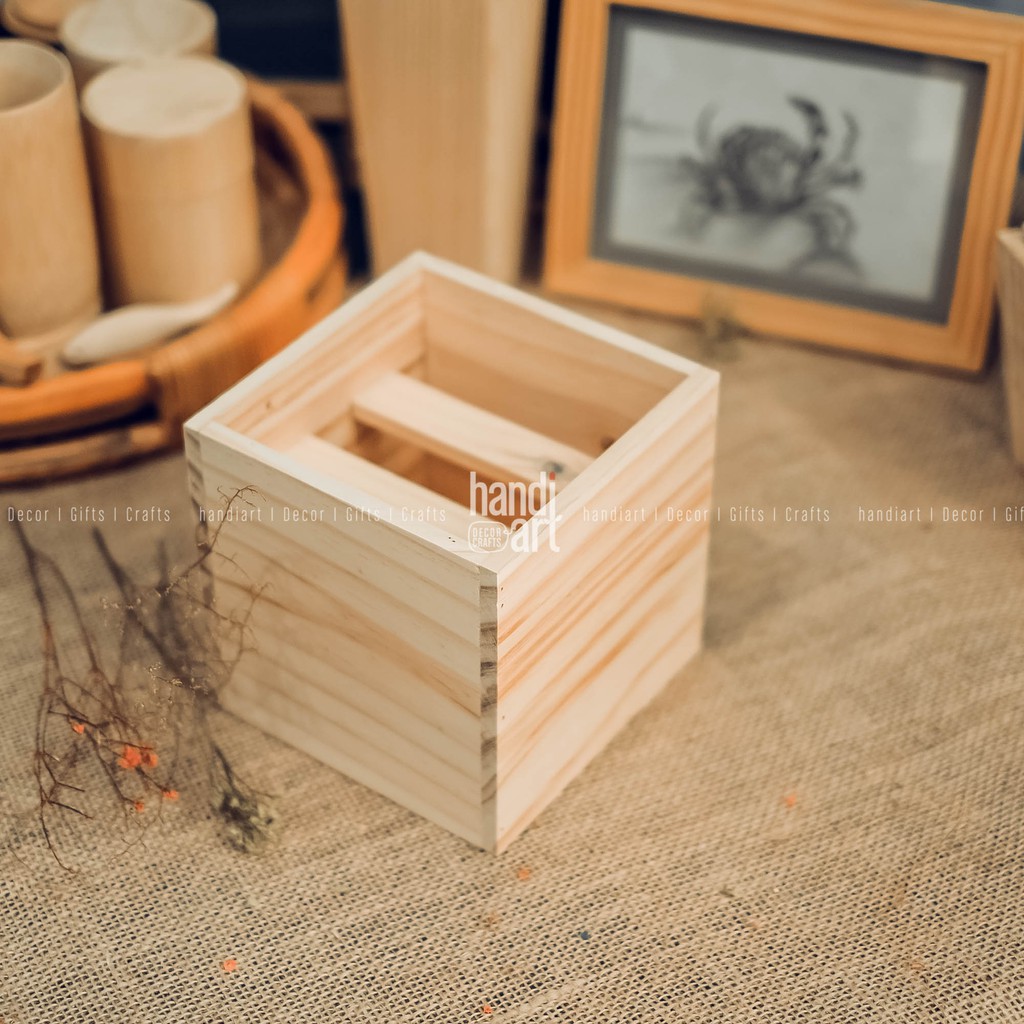 Chậu gỗ cắm hoa - Bình gỗ vuông cắm hoa - wooden pots (15X15X15cm)