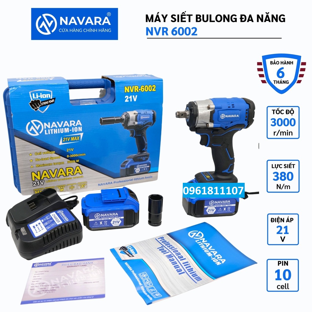 Máy siết bulong NAVARA NVR 6002 lực siết 380nm, máy bắn bulong, máy bulong navara