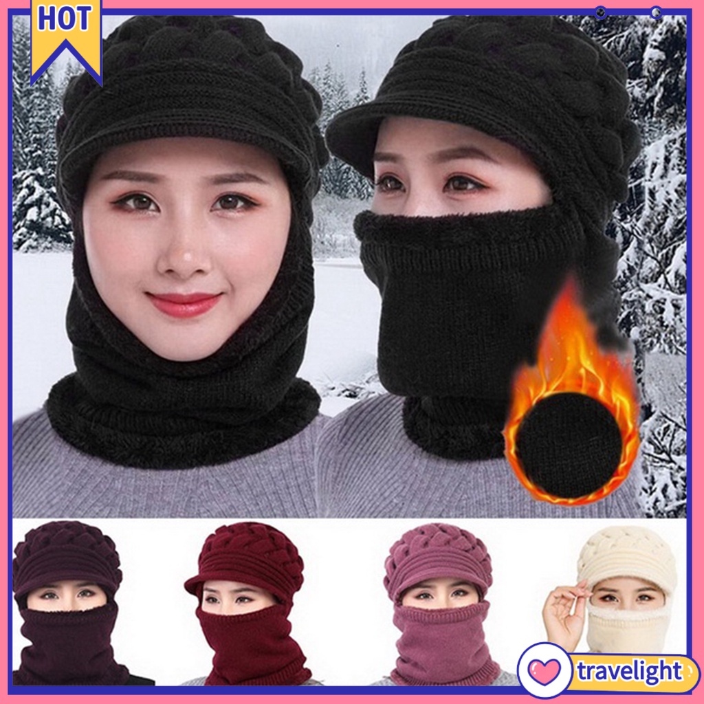 Mũ Trùm Đầu Dệt Kim Vải Nhung Dày Dặn Co Giãn Chống Gió Chống Lạnh Thời Trang Cho Nữ
