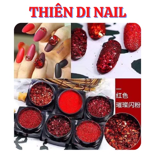 Set nhũ khổng tước đỏ 6 màu trang trí móng Thiên Di Nail