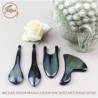 COMBO DỤNG CỤ MASAGE,CẠO GIÓ BẰNG SỪNG TRÂU TỰ NHIÊN VIETHORN GIÚP LƯU THÔNG MÁU,GIẢI TOẢ STRESS