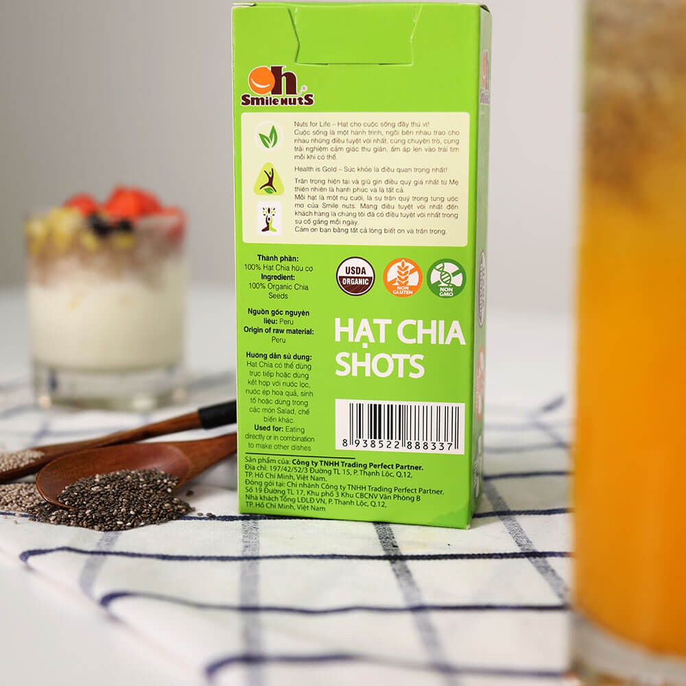 Hạt Chia Shots hữu cơ Smile Nuts gói nhỏ tiện dụng 8g x 10 gói - Organic Chia Seed Shots 8g x 10 bag