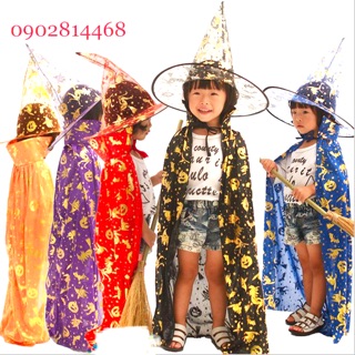 Áo choàng nón hoá trang phù thuỷ cho bé từ 2t-10t