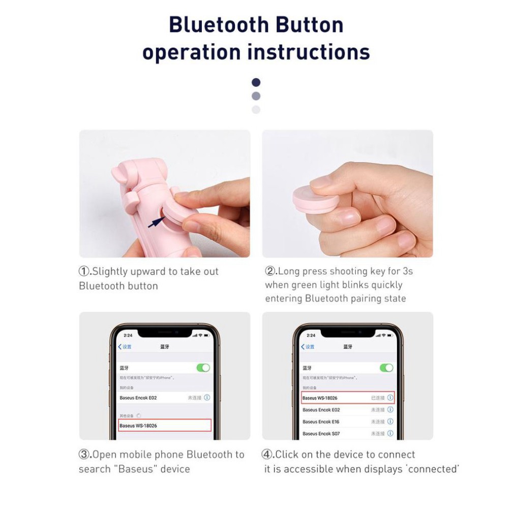 Gậy Selfie Baseus 3 Chân Đứng Điều Khiển Bluetooth Không Dây Có Thể Gấp Lại Và Kéo Dài