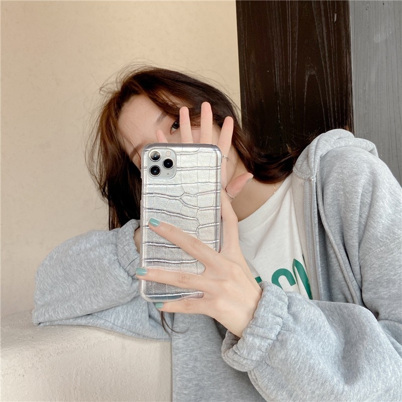 Fashion Silver Crocodile Pattern Soft Case For Iphone 11 12 Pro Max Mini 7 8 Plus Xr X Xs Max Se 2 Pu Leather Phone Cover Fundas