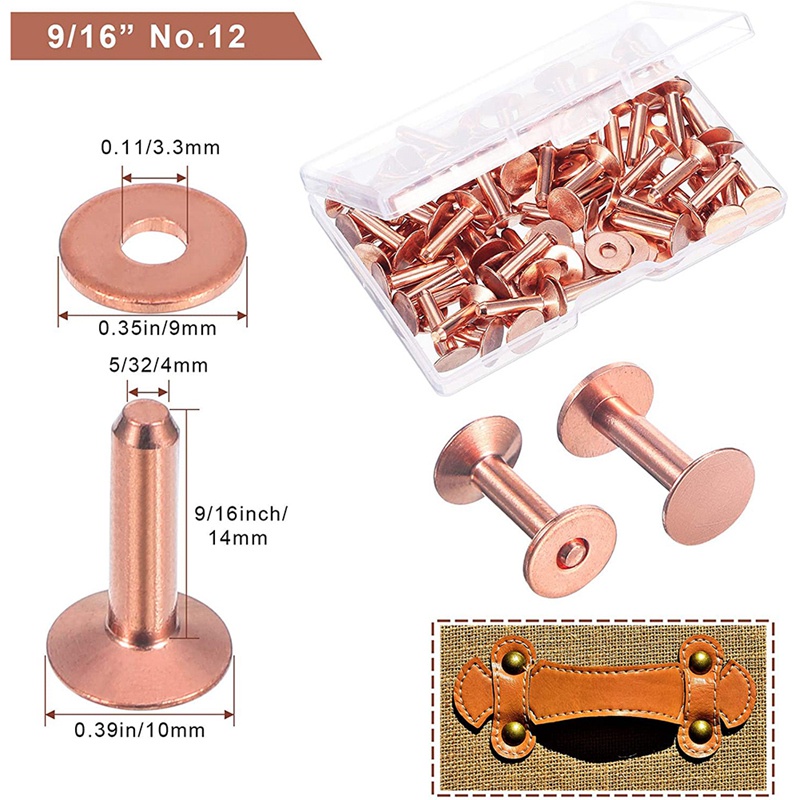 Bộ 50 Đinh Tán Đồng Và Vòng Đinh Tán Bằng Da / Đồng Làm Đồ Thủ Công DIY (9 / 16 Inch)