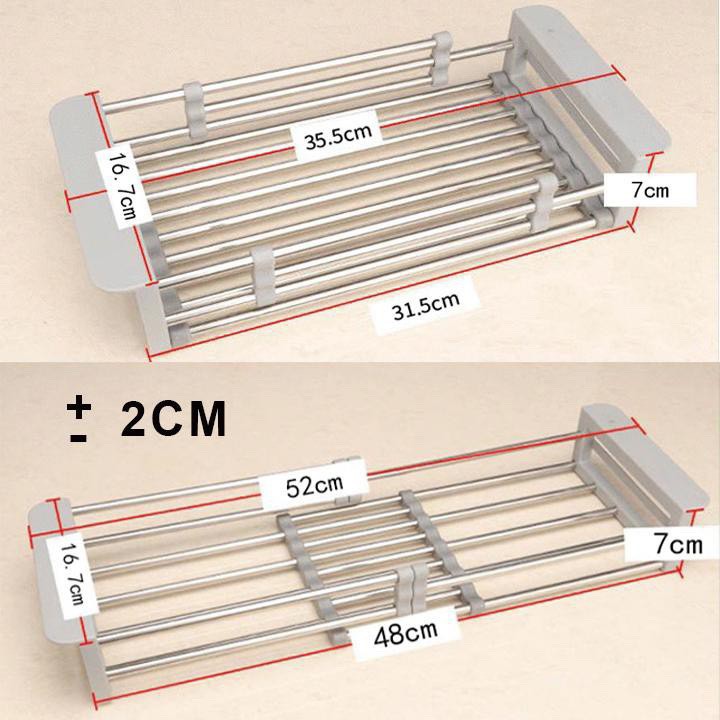 Rổ inox rút gọn - Khay inox gác bồn rửa tiện dụng